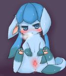 anus blue blue_eyes blush cum female glaceon hindpaw panting pawpads pok&eacute;mon pussy sitting solo spread_pussy spreading sweat tail tears unknown_artist 