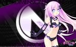  :o bare_shoulders black_legwear blue_eyes breasts bustier character_name choujigen_game_neptune_mk2 cleavage elbow_gloves gloves hair_ornament highres long_hair medium_breasts navel nepgear neptune_(series) official_art purple_hair purple_sister solo symbol-shaped_pupils thighhighs tsunako 