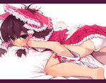  bad_id bad_pixiv_id bare_legs bare_shoulders barefoot blush bow brown_eyes brown_hair detached_sleeves duplicate goose_h hair_bow hakurei_reimu letterboxed lying on_stomach panties solo touhou underwear white_panties 