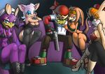  bandanna bittenhard cleavage echidna female lagomorph male rabbit revolver rouge_the_bat sitting skimpy sonic_(series) straight tail tikal_the_echidna vanilla_the_rabbit wave_the_swallow 