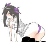  ako96 black_hair blush brown_eyes comic female hata-tan himekaidou_hatate lowres no_bra panties purple_panties rui_(hershe) shirt thighhighs touhou underwear wet wet_clothes wet_shirt yellow_eyes 