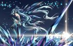  adapted_costume aqua_eyes aqua_hair bare_back bare_shoulders crystal hatsune_miku hatsune_miku_(append) headphones leg_lift long_hair profile sitting solo thighhighs tidsean twintails very_long_hair vocaloid vocaloid_append 