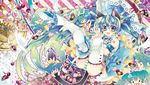  :d animal_ears armband bad_id bad_pixiv_id bare_shoulders blue_eyes blue_hair cat_ears cat_tail checkerboard_cookie cherry chibi clock clone cookie crown food fruit gears hatsune_miku heart high_heels kemonomimi_mode long_hair multiple_girls open_mouth panties pointing ribbon sana.c shoes smile star striped striped_panties tail thighhighs twintails umbrella underwear vocaloid 