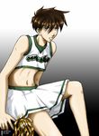  cheerleader crossdress crossdressing gradient gradient_background gundam gundam_wing heero_yui heero_yuy male male_focus midriff skirt solo 