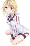  blonde_hair blush charlotte_dunois dsmile infinite_stratos purple_eyes ribbon short_hair sitting solo 