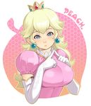  bad_id bad_pixiv_id blonde_hair blue_eyes blush breasts crown dress elbow_gloves gloves jewelry large_breasts long_hair maou_alba mario_(series) pink_dress princess_peach solo super_mario_bros. 