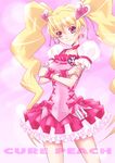  bad_id bad_pixiv_id bare_arms blonde_hair bow character_name choker crossed_arms cure_peach earrings eyelashes fresh_precure! hair_ornament hairpin heart heart_hair_ornament highres jewelry kojikoji long_hair magical_girl momozono_love pink_bow pink_choker pink_eyes precure ribbon skirt smile solo twintails 