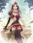  asymmetrical_clothes breasts brown_eyes cleavage commentary_request elbow_gloves final_fantasy final_fantasy_ii fingerless_gloves gloves helshia long_hair maria_(ff2) medium_breasts purple_hair single_glove thighhighs 