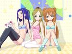  animal_ears blue_eyes blush bra brown_hair camisole cat cat_ears cat_tail eyelashes frown green_eyes grin hair_ornament hair_ribbon half_updo highres houjou_hibiki hummy_(suite_precure) kurokawa_eren lingerie long_hair minamino_kanade moon multiple_girls navel nohma_sohma orange_hair panties ponytail precure purple_hair ribbon seiren_(suite_precure) sitting smile socks star suite_precure tail thighhighs two_side_up underwear underwear_only wallpaper wariza yellow_eyes 