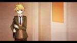  bag black_neckwear blazer blonde_hair blue_eyes blurry cardigan depth_of_field jacket kagamine_len letterboxed male_focus necktie orange_(vocaloid) school_bag school_uniform short_ponytail solo tama_(songe) vocaloid 