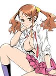  anjou_naruko ano_hi_mita_hana_no_namae_wo_bokutachi_wa_mada_shiranai ano_hi_mita_hana_no_namae_wo_bokutachi_wa_mada_shiranai. breasts brown_eyes brown_hair female school_uniform simple_background solo white_background 