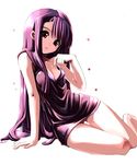  bare_arms barefoot beatrice_(wild_arms) black_hair breasts long_hair mayfeld medium_breasts no_pants purple_hair red_eyes sidelocks simple_background sitting skirt solo white_background wild_arms wild_arms_3 
