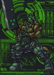  bulge canine ffvii_parody grin lip_piercing looking_at_viewer male muscles piercing solo standing sword tail tkc2021 weapon wolf 