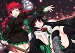  animal_ears black_hair bow braid cape cat_ears green_bow hair_bow halo highres kaenbyou_rin kt2 long_hair multiple_girls red_eyes red_hair reiuji_utsuho short_hair third_eye touhou twin_braids twintails wheelbarrow wings zombie_fairy 