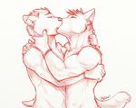  anthro canine couple duo gay hug ivybeth kissing male mammal monochrome nude plain_background red_and_white sketch white_background 
