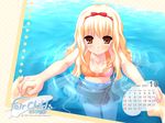  arisugawa_yuuhi blonde_hair brown_eyes calendar cleavage fair_child long_hair nimura_yuushi swimsuit water 