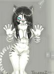  &hearts; 2007 blush breast_squish carissa feline female glass looking_at_viewer nude on_glass one_eye_closed shower solo steam tailsrulz tame text tiger white_tiger wink 