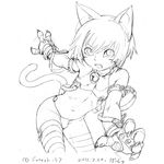  animal_ears bell bell_collar bulge cat_ears cat_tail catboy collar fangs gloves greyscale male_focus monochrome no_pants open_mouth original otoko_no_ko panties po-ju simple_background sketch slit_pupils solo striped striped_legwear tail thighhighs translated underwear work_in_progress 