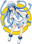  blue_eyes blue_hair dress dress_lift fumihiro hat ikamusume long_hair shinryaku!_ikamusume solo tentacle_hair 