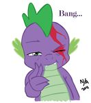  bang blood cowboy_bebop dragon friendship_is_magic green_eyes i_see_what_you_did_there male my_little_pony not_arreally parody plain_background pointing scalie sharp_teeth solo spike_(mlp) teeth white_background 