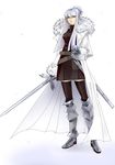  belt coat highres long_hair original punpun simple_background solo sword thighhighs weapon white_hair 