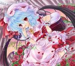  :p ascot bat_wings blue_hair bow cup dress drinking_glass dutch_angle flower frilled_dress frills hand_to_own_mouth hat hat_bow marker_(medium) petals pillow pink_flower pink_rose red_eyes red_flower red_rose remilia_scarlet rose rose_petals sakurai_tamako sample shikishi short_hair solo tongue tongue_out touhou traditional_media wine_glass wings wrist_cuffs 