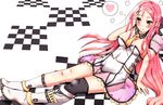  blush checkered heart lucia_(pangya) pangya pink_hair sitting solo tukisimawataru 