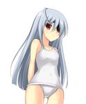  ash_(pixiv) eyepatch infinite_stratos laura_bodewig long_hair one-piece_swimsuit red_eyes school_swimsuit silver_hair solo swimsuit thigh_gap white_school_swimsuit white_swimsuit 