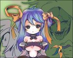  asymmetrical_wings bad_id bad_pixiv_id blue_hair bow breasts chibi dizzy eyelashes guilty_gear hair_bow large_breasts long_hair navel necro_(guilty_gear) red_eyes ribbon steve-fox tail underboob undine_(guilty_gear) wings 