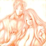  breasts cleavage couple eyes_closed hair_intakes hug huge_breasts husband_and_wife japanese_clothes kimono long_hair milf monochrome original simple_background sketch smile tsukasawa_takamatsu tsukazawa upper_body wife 