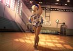  anthro barefoot basketball_uniform clock clothed clothing detailed_background door female green_eyes gym half-closed_eyes inside lagomorph light lola_bunny looking_at_viewer mammal pink_nose rabbit reflection room shadow solo space_jam spiritto standing teeth towel uniform warner_brothers window 