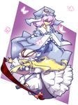  blonde_hair bug butterfly ekus_(xo_ekus) fan folding_fan gap hat insect long_hair multiple_girls pink_hair saigyouji_yuyuko short_hair touhou yakumo_yukari yellow_eyes 