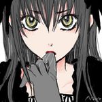  akiyoshi7 biting face finger_biting gothic_lolita hands lolita_fashion lowres male_focus moyashimon otoko_no_ko portrait solo yellow_eyes yuuki_kei 