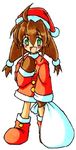  :d ahoge bag blush boots brown_hair chibi christmas coat gloves green_eyes hair_ornament hairpin happy hat kenryuu_(kenryuutei) lilka_eleniak long_hair lowres no_nose open_mouth sidelocks smile solo twintails wild_arms wild_arms_2 