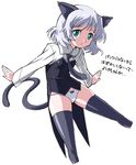  animal_ears bad_id bad_pixiv_id green_eyes kotomozou panties sanya_v_litvyak solo strike_witches tail thighhighs underwear white_hair white_panties world_witches_series 