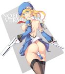  anal anal_beads anal_insertion anal_object_insertion arc_system_works ass bare_back beret blazblue blonde_hair breasts detached_sleeves edit edited gloves gun hat larasuke looking_back necktie noel_vermillion object_insertion photoshop pussy_juice tears thighhighs tie vibrator weapon 