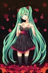  akashirokai banned_artist bare_shoulders breast_suppress breasts cleavage dress green_eyes green_hair hatsune_miku long_hair md5_mismatch medium_breasts nail_polish open_mouth solo star strapless strapless_dress thighhighs twintails very_long_hair vocaloid zettai_ryouiki 