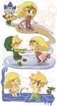  2boys bikini black_eyes blonde_hair character_request gloves grin hat link long_hair multiple_boys princess_zelda smile swimsuit the_legend_of_zelda the_legend_of_zelda:_spirit_tracks toon_link tsutsuji wince 