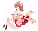  brown_eyes brown_hair clannad furukawa_nagisa short_hair solo sumii thighhighs waitress white_legwear 