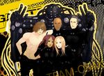  bald blonde_hair brown_hair cigarette dark_skin gantz gantz_advanced_suit gantz_suit kazuo_kuwabara kuwabara_kazuo long_hair miho_yamanaka nobuo_muroya oka_hachirou peace purple_hair shaved shimaki shirtless smile sumiko_yamada v 