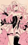  akashirokai banned_artist bare_shoulders blown_kiss breasts choker cleavage dress gloves heart large_breasts legs long_hair macross macross_frontier monochrome one_eye_closed pink sheryl_nome single_thighhigh solo star strapless strapless_dress thighhighs thighs 