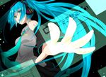  aqua_eyes aqua_hair detached_sleeves foreshortening hands hatsune_miku headphones holographic_monitor kamiya_ryuu long_hair monitor necktie open_mouth outstretched_arm outstretched_hand skirt smile solo twintails very_long_hair vocaloid 