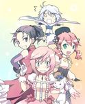  1boy 3girls bad_id bad_pixiv_id black_hair blue_eyes cosplay crossdressing earrings final_fantasy final_fantasy_xiii fingerless_gloves galenth_dysley gloves green_eyes hat hope_estheim jewelry kaname_madoka kaname_madoka_(cosplay) kyubey lightning_farron mahou_shoujo_madoka_magica microspace miki_sayaka miki_sayaka_(cosplay) multiple_girls oerba_dia_vanille oerba_yun_fang open_mouth orange_hair pink_hair sakura_kyouko sakura_kyouko_(cosplay) tomoe_mami tomoe_mami_(cosplay) twintails white_hair 