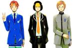  akira_(shin_megami_tensei) arm_at_side artist_request badge bangs black_eyes black_hair black_jacket black_pants blazer blue_jacket blue_neckwear blush brown_hair buttons carrying_under_arm closed_mouth collared_shirt cowboy_shot dress_shirt frown goggles goggles_on_head grey_jacket grey_pants hands_in_pockets jacket lineup looking_at_viewer male_focus multiple_boys necktie open_blazer open_clothes open_jacket orange_neckwear pants persona persona_1 persona_2 red_eyes school_uniform shin_megami_tensei:_if... shirt simple_background smile st._hermelin_school_uniform standing striped striped_pants suou_katsuya swept_bangs uesugi_hidehiko v white_background white_shirt 