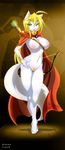  archer arrow big_breasts blonde_hair bow_(weapon) breasts cape collar female gold green_eyes hair jessica_elwood jessica_elwood_(character) nude pubic_hair solo white 