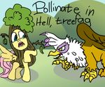  beak blue_eyes duo equine feathers female feral fluttershy_(mlp) friendship_is_magic fur fursuit gilda_(mlp) gryphon hair horse mammal my_little_pony pegasus pink_hair pollination pony tree unknown_artist wings wood yellow yellow_eyes yellow_fur 