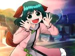  :d animal_ears blush clover cross double_ok_sign four-leaf_clover green_eyes green_hair highres ikaasi kasodani_kyouko looking_at_viewer ok_sign open_mouth short_hair smile solo tail touhou 