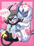  &hearts; absol blush earbiting japanese_text luxio pok&eacute;mon red_eyes tail white_moon 