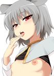  animal_ears areolae blush breasts cum cum_in_mouth hijiri_tsukasa naughty_face nazrin nipples no_bra puffy_nipples red_eyes small_breasts solo touhou upper_body 