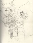  belt beowulf black_and_white canine corset ears female grenade hair holster jensca monochrome pistol solo tail weapon 
